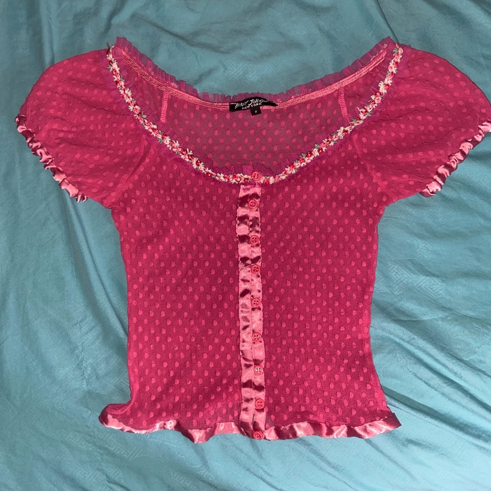 SOLD—PINK MILKMAID BETSEYJOHNSON TOP. .. Trade Preferred
